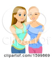 Clipart Of A Teenage Girl Embracing Her Bald Friend That Has Alopecia Royalty Free Vector Illustration by BNP Design Studio