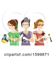 Poster, Art Print Of Group Of Teen Girls With Woodworking Tools