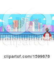 Poster, Art Print Of Rear View Of A Teen Guy Traveler Viewing A City