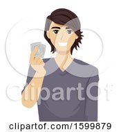 Poster, Art Print Of Clipart Of A  Teen Guy Holding Condoms Royalty Free Vector Illustration