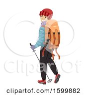 Poster, Art Print Of Teen Guy Hiker With A Backpack And Pole