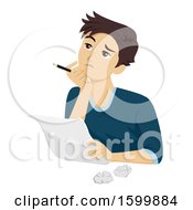 Clipart Of A Teen Guy Thinking And Trying To Write A Letter Or Essay Royalty Free Vector Illustration