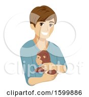 Clipart Of A Teen Guy Carying For A Rescued Monkey Royalty Free Vector Illustration