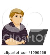 Poster, Art Print Of Chubby Teen Guy Using A Laptop Computer
