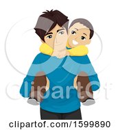 Clipart Of A Teen Guy Carrying His Little Brother On His Back Royalty Free Vector Illustration
