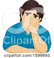 Poster, Art Print Of Chubby Depressed Teen Guy Resting His Head Against His Hand