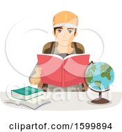 Poster, Art Print Of Teen Guy Reading About Travel To Another Country
