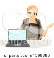 Poster, Art Print Of Teen Guy Ready To Travel Showing A Laptop With A Blank Screen