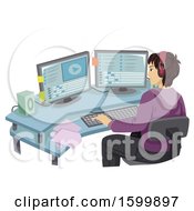 Clipart Of A Teen Guy Editing Video Footage On A Computer Royalty Free Vector Illustration