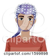 Clipart Of A Teen Guy With EEG Electrodes On His Head Royalty Free Vector Illustration