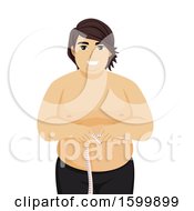 Clipart Of A Chubby Teen Guy Measuring His Waist Royalty Free Vector Illustration by BNP Design Studio