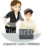 Poster, Art Print Of Teenage Guy Intern Helping A Woman With Her Computer