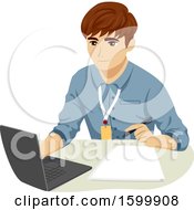 Clipart Of A Teenage Guy Intern Using A Laptop Royalty Free Vector Illustration