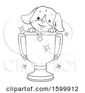 Poster, Art Print Of Lineart Puppy Dog In A Trophy Cup