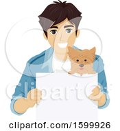 Poster, Art Print Of Young Man And Dog With A Blank Sign