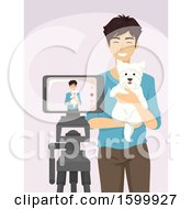 Poster, Art Print Of Young Man Holding A Dog And Recording A Video