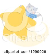 Poster, Art Print Of Kitty Cat Riding A Star And Waving