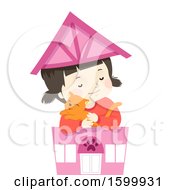 Clipart Of A Happy White Girl Holding A Pet Cat In A Toy Pet Shop Royalty Free Vector Illustration by BNP Design Studio