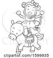Poster, Art Print Of Lineart Monkey Standing On A Horse