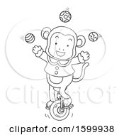 Poster, Art Print Of Lineart Circus Monkey Juggling And Riding A Unicycle