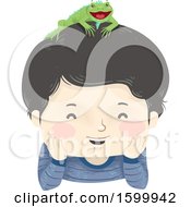 Poster, Art Print Of Happy Boy With A Pet Iguana On His Head
