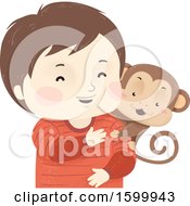 Poster, Art Print Of Happy Boy With A Pet Monkey On His Shoulder