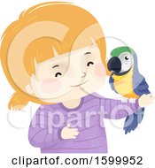 Poster, Art Print Of Happy White Girl Holding A Pet Parrot