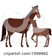Poster, Art Print Of Mother Dam Horse And Baby Foal