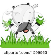 Clipart Of A Cute Cow Playing In Grass Royalty Free Vector Illustration