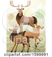 Clipart Of A Group Or Gang Of Elk Royalty Free Vector Illustration