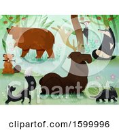Clipart Of A Forest With Wildlife Royalty Free Vector Illustration