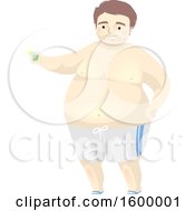 Chubby Man Drinking Green Juice And Wearing Work Out Shorts