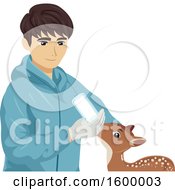 Poster, Art Print Of Young Man Bottle Feeding A Rescued Baby Deer