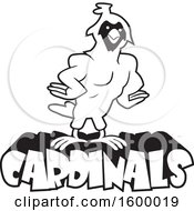 Clipart Of A Black And White Muscular Cardinal Bird School Mascot Over Text Royalty Free Vector Illustration