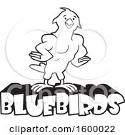 Poster, Art Print Of Black And White Muscular Bird School Mascot Over Bluebirds Text