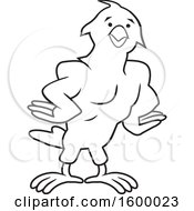 Clipart Of A Lineart Muscular Bird School Mascot Royalty Free Vector Illustration