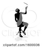Clipart Of A Silhouetted Male Drummer With A Reflection Or Shadow On A White Background Royalty Free Vector Illustration by AtStockIllustration