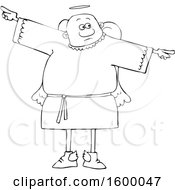 Poster, Art Print Of Cartoon Lineart Black Male Angel Holding His Arms Out At His Sides