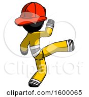Poster, Art Print Of Black Firefighter Fireman Man Kick Pose