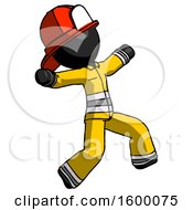 Poster, Art Print Of Black Firefighter Fireman Man Running Away In Hysterical Panic Direction Right