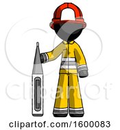Poster, Art Print Of Black Firefighter Fireman Man Standing With Large Thermometer