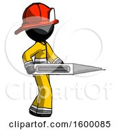 Poster, Art Print Of Black Firefighter Fireman Man Walking With Large Thermometer