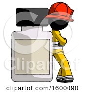 Poster, Art Print Of Black Firefighter Fireman Man Leaning Against Large Medicine Bottle