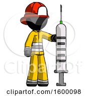 Black Firefighter Fireman Man Holding Large Syringe