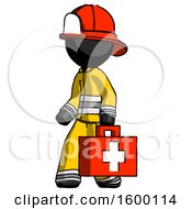 Poster, Art Print Of Black Firefighter Fireman Man Walking With Medical Aid Briefcase To Left