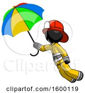 Poster, Art Print Of Black Firefighter Fireman Man Flying With Rainbow Colored Umbrella