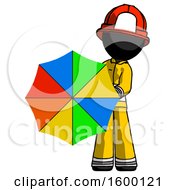 Poster, Art Print Of Black Firefighter Fireman Man Holding Rainbow Umbrella Out To Viewer