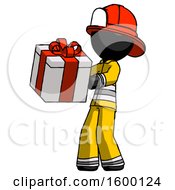 Poster, Art Print Of Black Firefighter Fireman Man Presenting A Present With Large Red Bow On It