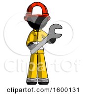 Poster, Art Print Of Black Firefighter Fireman Man Holding Large Wrench With Both Hands