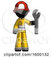 Poster, Art Print Of Black Firefighter Fireman Man Holding Wrench Ready To Repair Or Work
